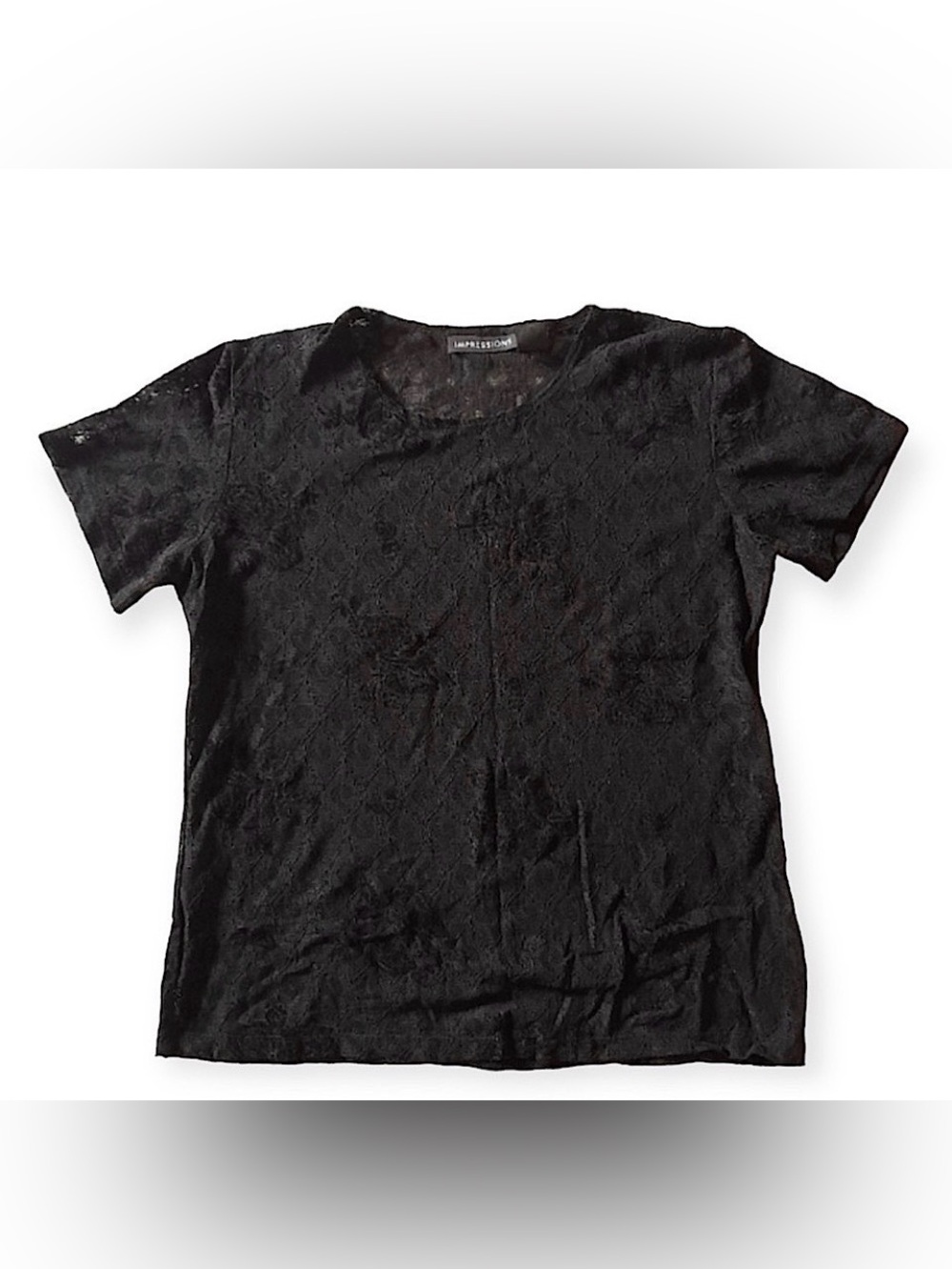 Whimsygoth Vintage Dark Fairy Romantic Black Floral Lace Semi Sheer Shirt - M